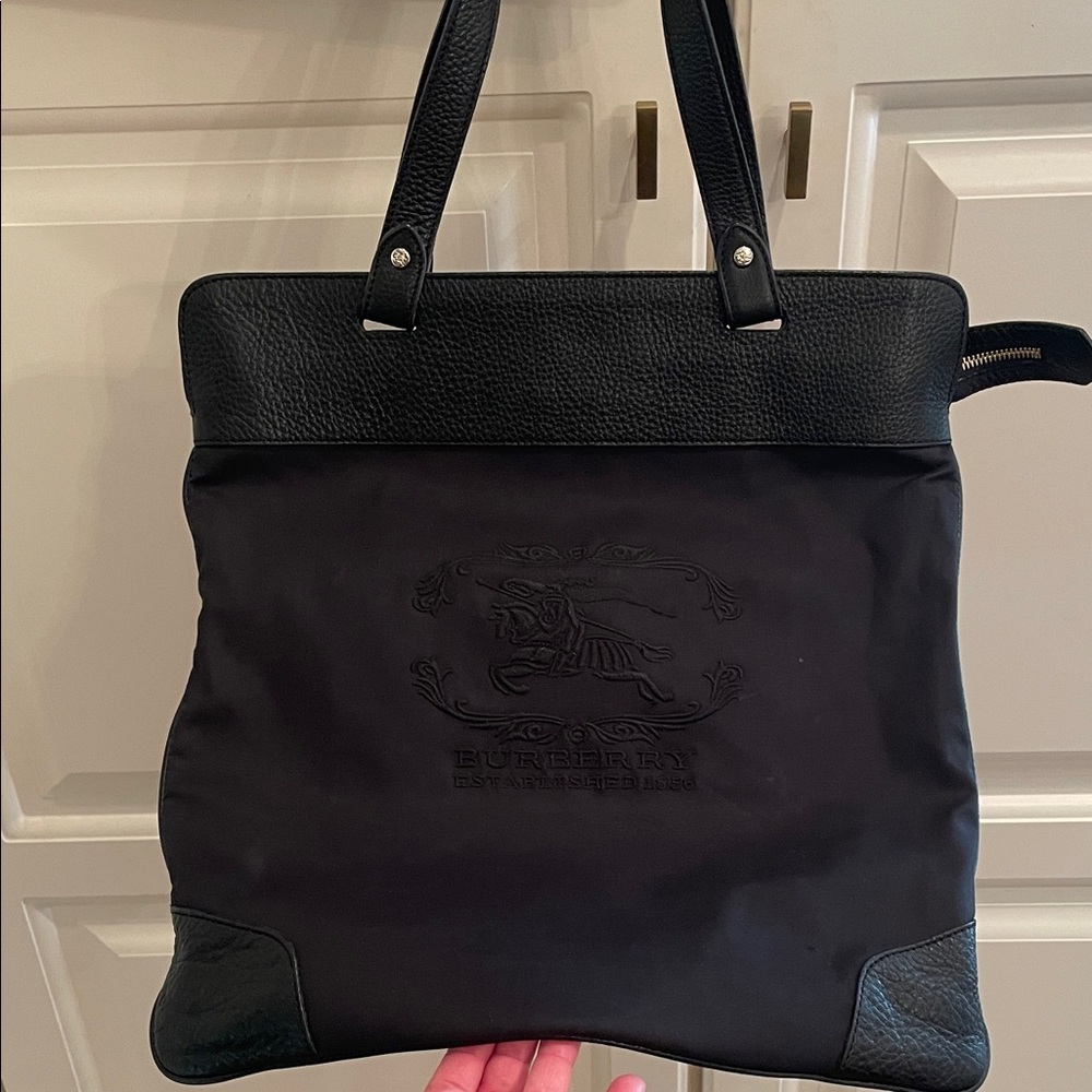 Burberry Black Tote with Embossed Equestrian Crest